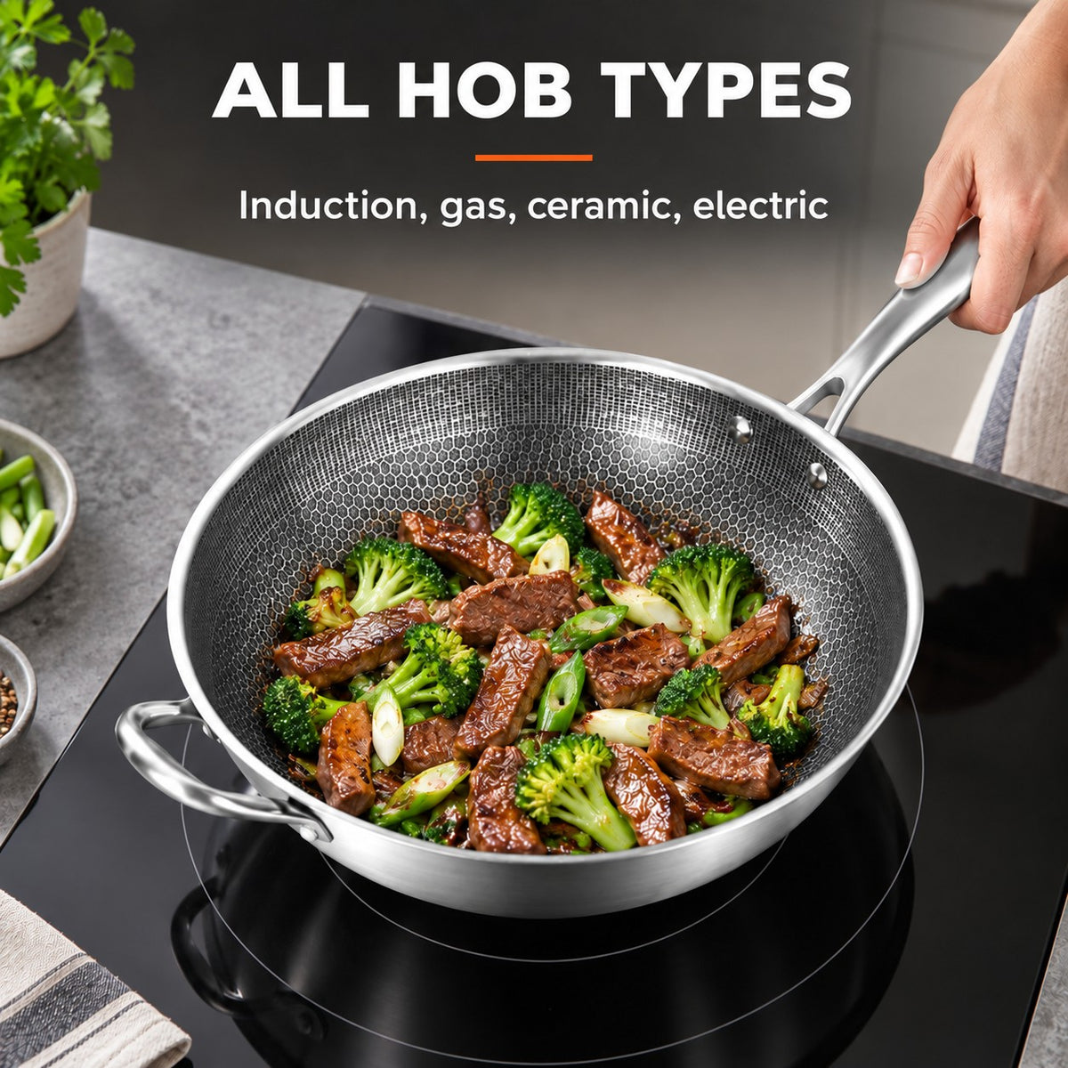 The Kita Induction Wok, ALL HOB TYPES: Induction, gas, ceramic, electric