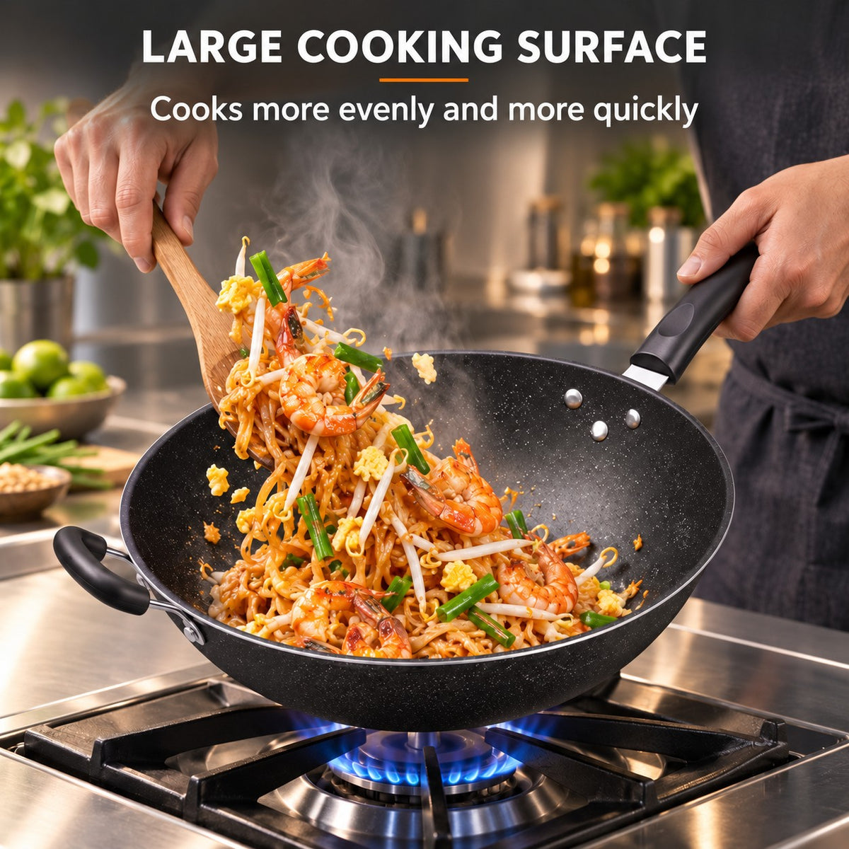 The Lanska Wok Pan, LARGE COOKING SURFACE: Cooks more evenly and more quickly