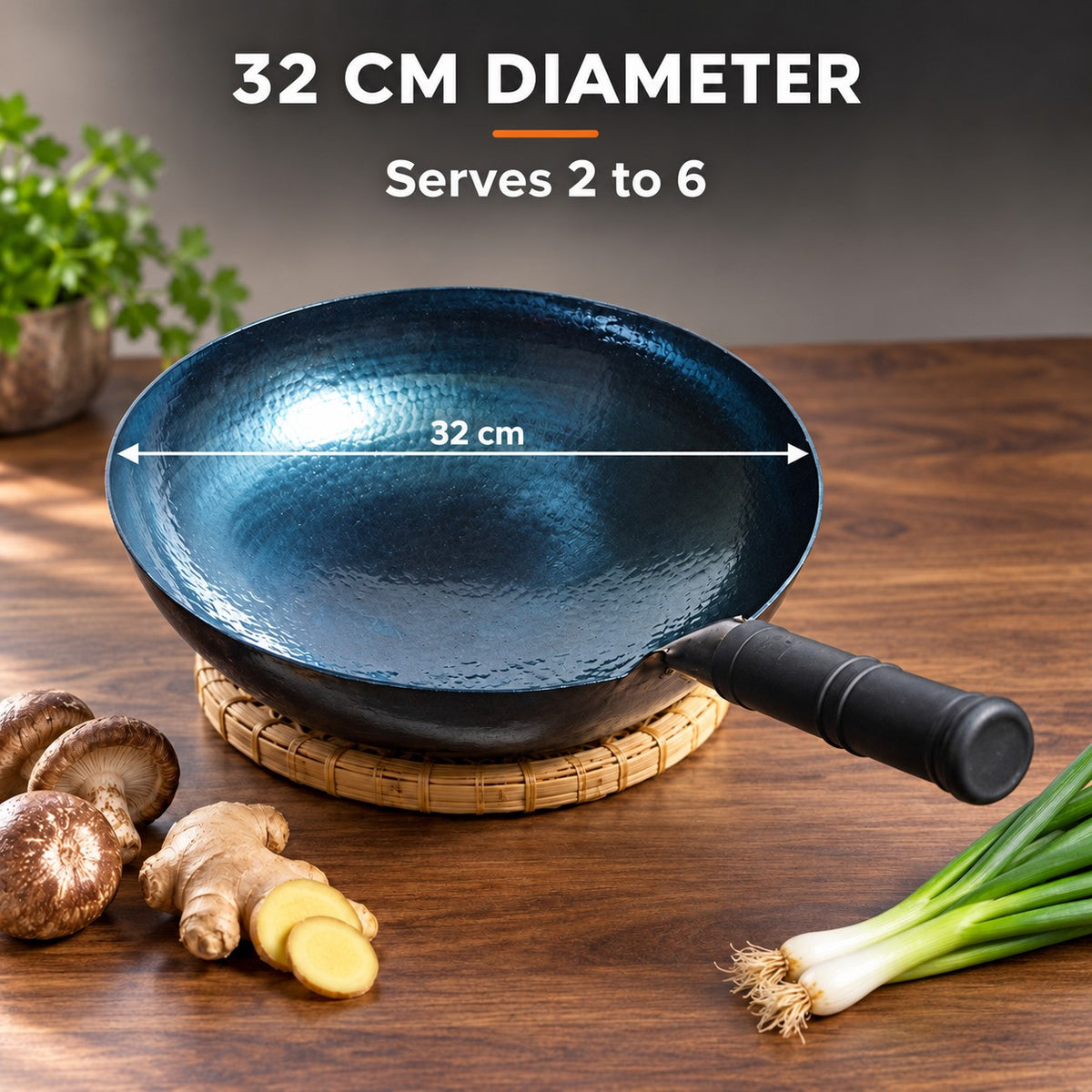 The Fuji Uncoated Wok, 32 CM DIAMETER: Serves 2 to 6