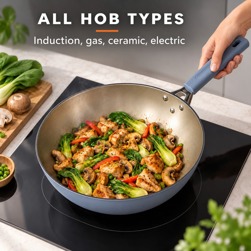 Wok with lid, ALL HOB TYPES: Induction, gas, ceramic, electric