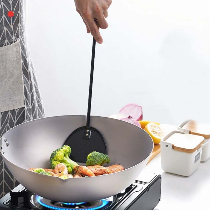 Pokao stainless steel 36 cm non-stick wok with wooden handle