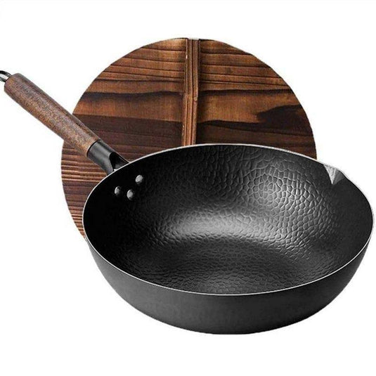 AOKIWO Carbon Steel Wok Pan, 14 Piece Woks & Stir-Fry Pans Set with Wooden  Lid & Cookwares, Non-Stick Flat Bottom Chinese Woks Pan for Induction,  12.6'' 