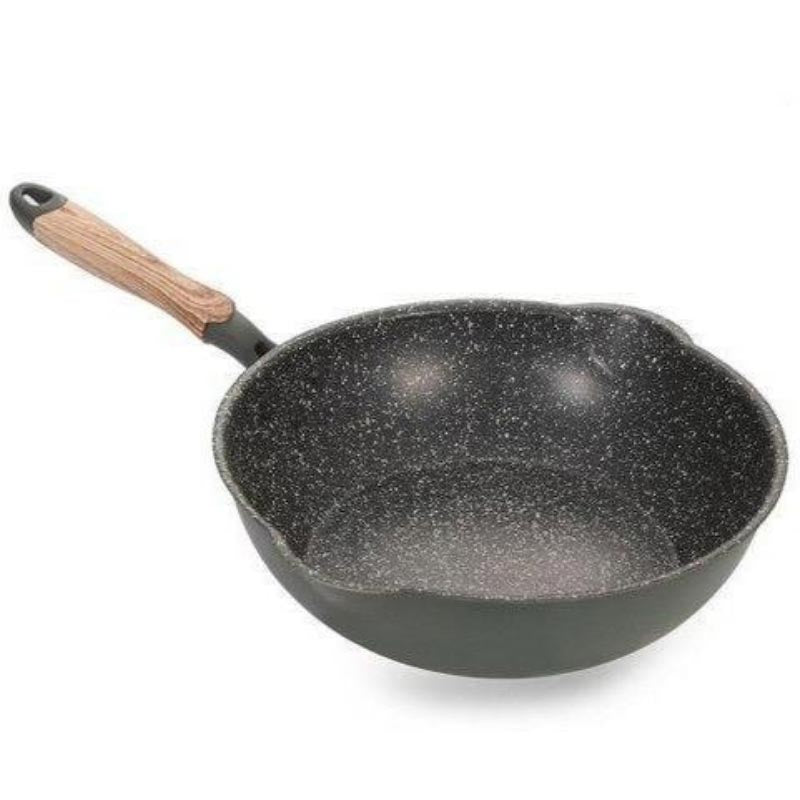 Tsurugi 28 cm ceramic non-stick wok with glass lid and wooden handle