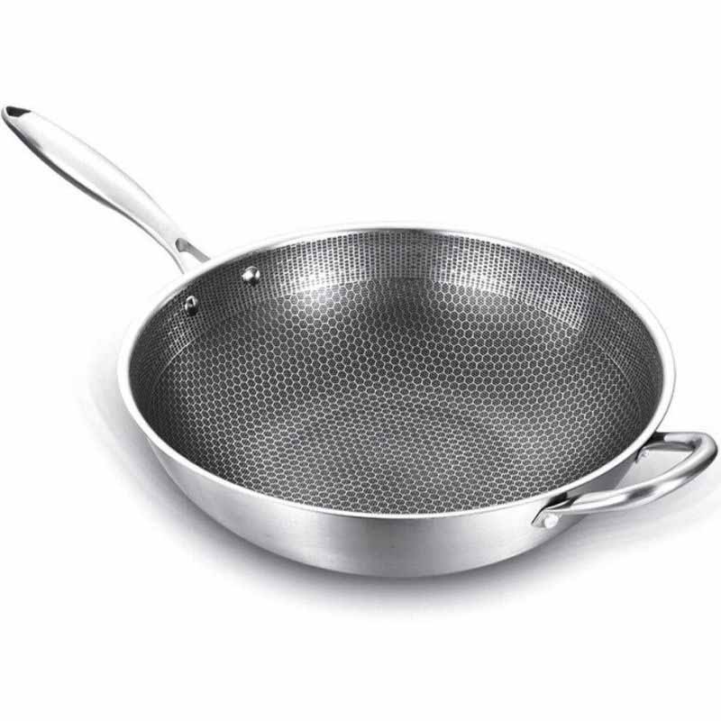 Kita stainless steel induction wok with non-stick honeycomb coating and ergonomic handle